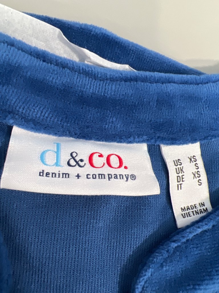 Denim And Co Tunic Xs Regular Velour Split Banded V Neck Hi Low Cobalt Blue New — image 4 of 7